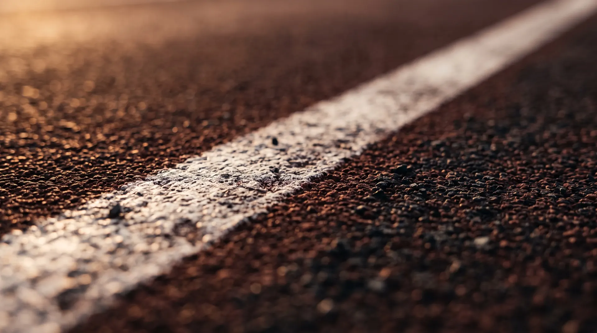 Linea bianca di corsia su una pista di atletica al tramonto (immagine illustrativa)